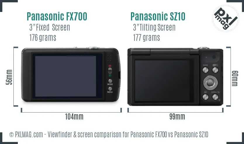 Panasonic FX700 vs Panasonic SZ10 Screen and Viewfinder comparison