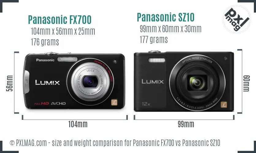 Panasonic FX700 vs Panasonic SZ10 size comparison
