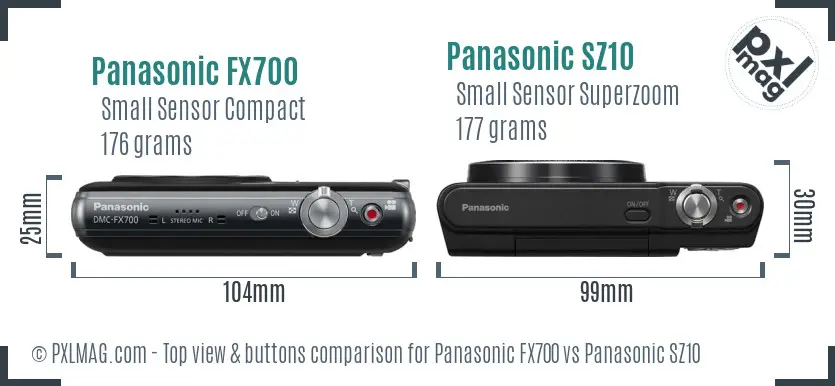 Panasonic FX700 vs Panasonic SZ10 top view buttons comparison