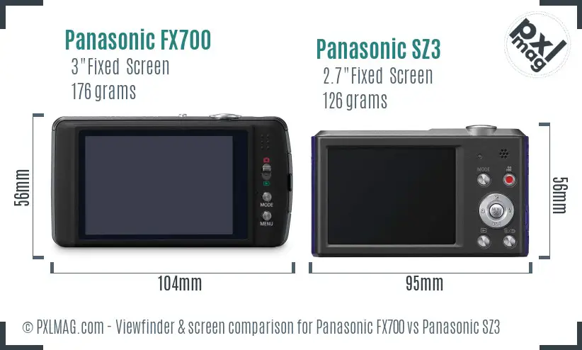 Panasonic FX700 vs Panasonic SZ3 Screen and Viewfinder comparison