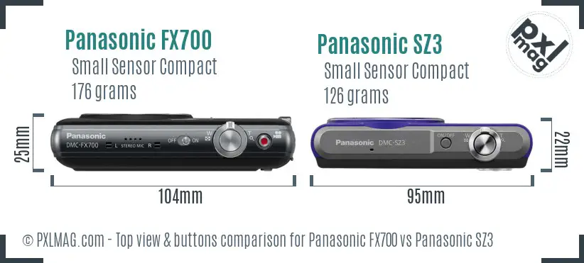 Panasonic FX700 vs Panasonic SZ3 top view buttons comparison