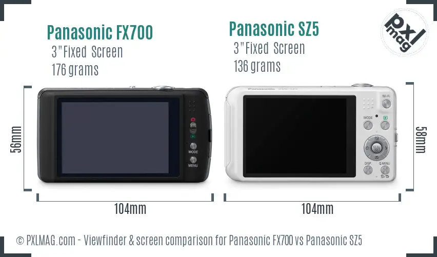 Panasonic FX700 vs Panasonic SZ5 Screen and Viewfinder comparison