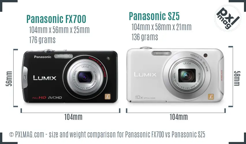 Panasonic FX700 vs Panasonic SZ5 size comparison