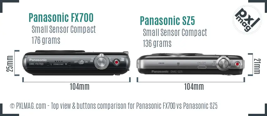 Panasonic FX700 vs Panasonic SZ5 top view buttons comparison