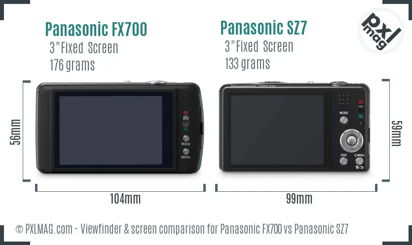 Panasonic FX700 vs Panasonic SZ7 Screen and Viewfinder comparison