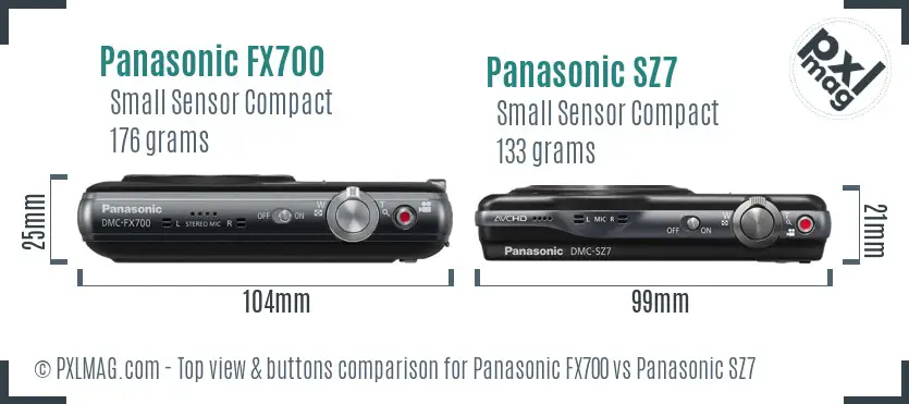 Panasonic FX700 vs Panasonic SZ7 top view buttons comparison