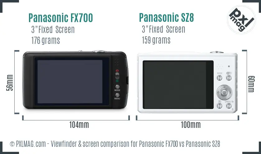 Panasonic FX700 vs Panasonic SZ8 Screen and Viewfinder comparison