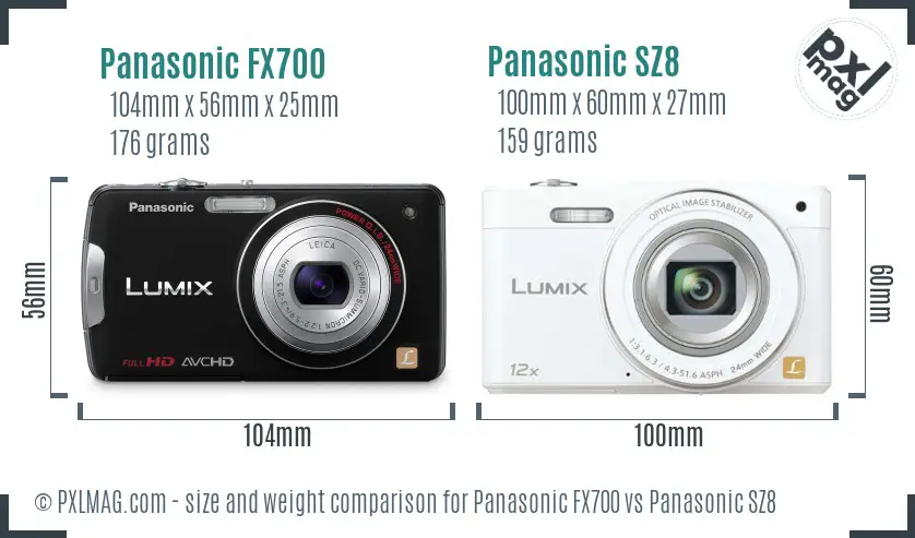 Panasonic FX700 vs Panasonic SZ8 size comparison