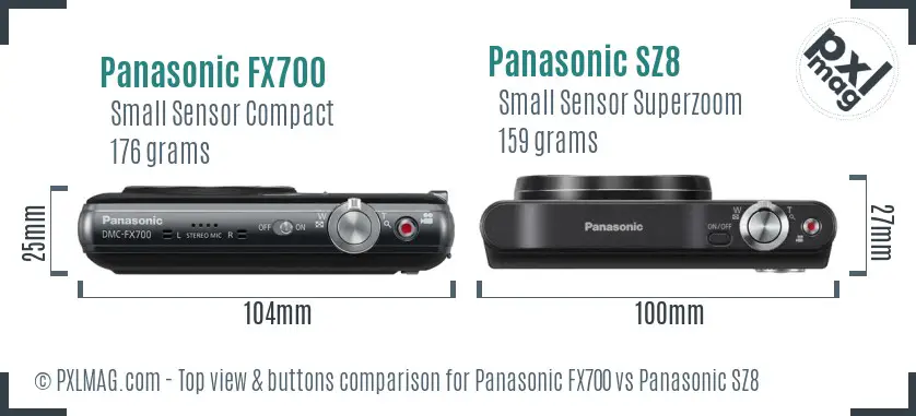 Panasonic FX700 vs Panasonic SZ8 top view buttons comparison