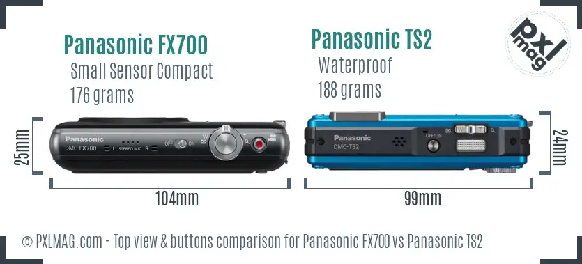 Panasonic FX700 vs Panasonic TS2 top view buttons comparison