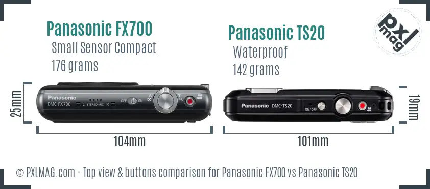 Panasonic FX700 vs Panasonic TS20 top view buttons comparison