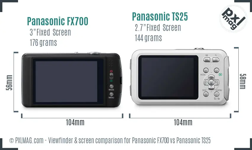Panasonic FX700 vs Panasonic TS25 Screen and Viewfinder comparison