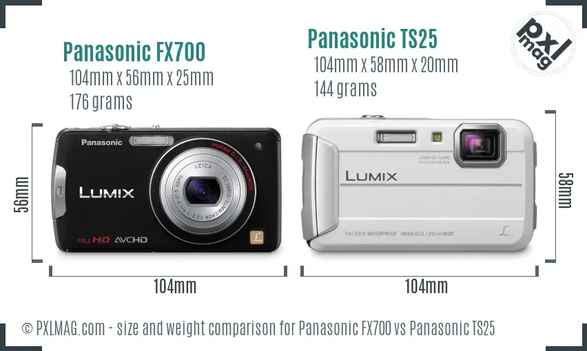 Panasonic FX700 vs Panasonic TS25 size comparison