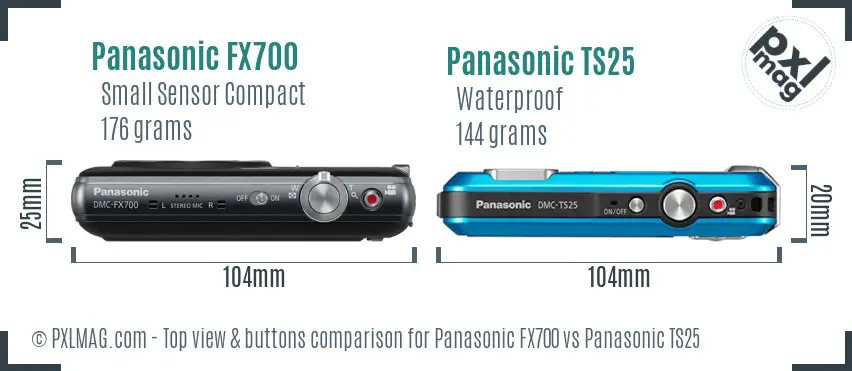 Panasonic FX700 vs Panasonic TS25 top view buttons comparison