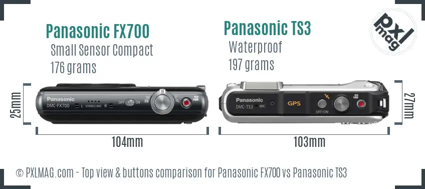 Panasonic FX700 vs Panasonic TS3 top view buttons comparison