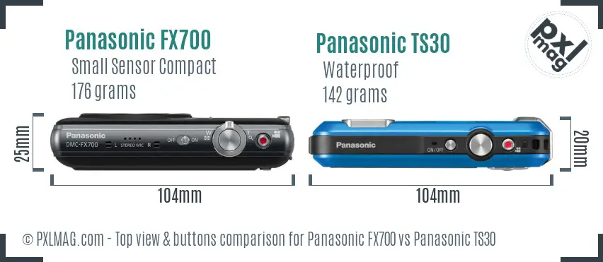 Panasonic FX700 vs Panasonic TS30 top view buttons comparison