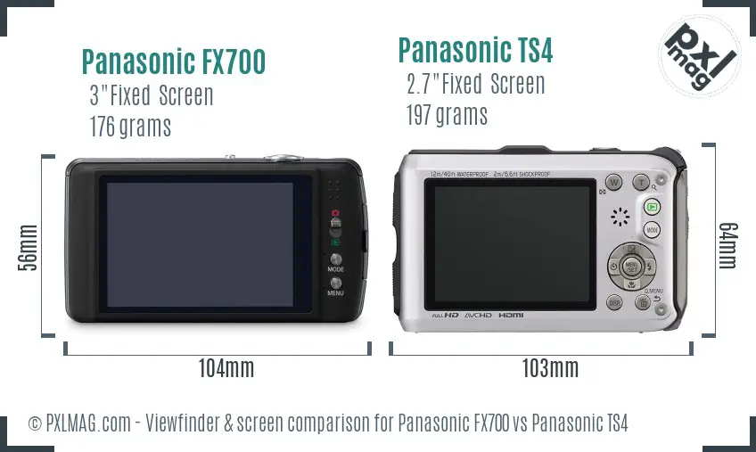 Panasonic FX700 vs Panasonic TS4 Screen and Viewfinder comparison