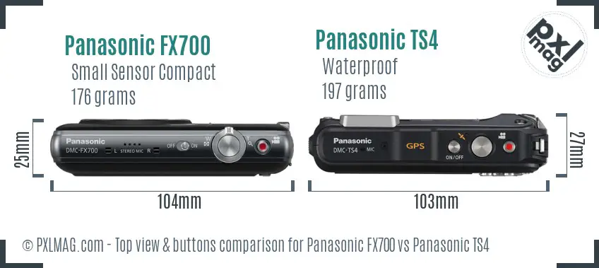 Panasonic FX700 vs Panasonic TS4 top view buttons comparison