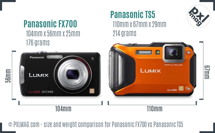 Panasonic FX700 vs Panasonic TS5 size comparison