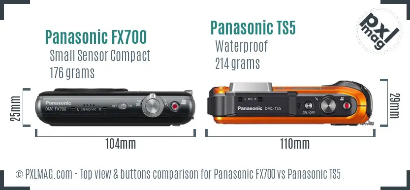 Panasonic FX700 vs Panasonic TS5 top view buttons comparison