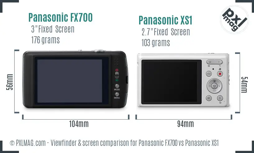 Panasonic FX700 vs Panasonic XS1 Screen and Viewfinder comparison