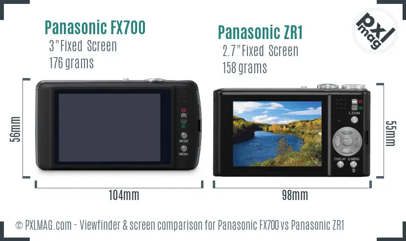 Panasonic FX700 vs Panasonic ZR1 Screen and Viewfinder comparison