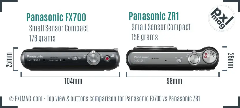 Panasonic FX700 vs Panasonic ZR1 top view buttons comparison