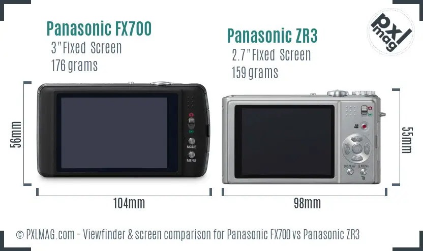 Panasonic FX700 vs Panasonic ZR3 Screen and Viewfinder comparison