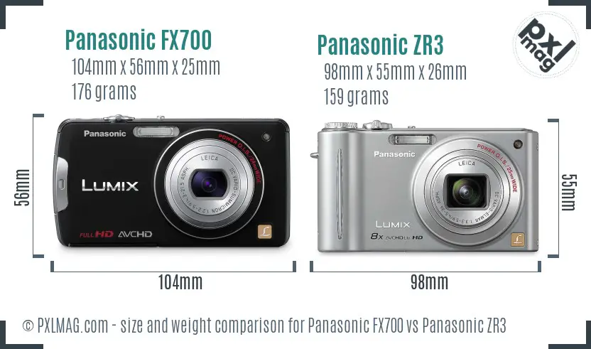 Panasonic FX700 vs Panasonic ZR3 size comparison