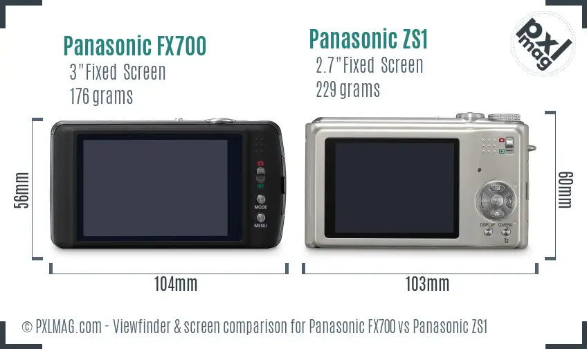 Panasonic FX700 vs Panasonic ZS1 Screen and Viewfinder comparison