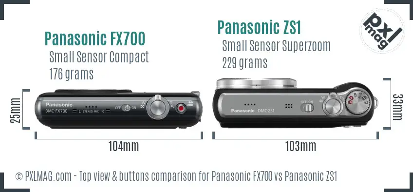 Panasonic FX700 vs Panasonic ZS1 top view buttons comparison