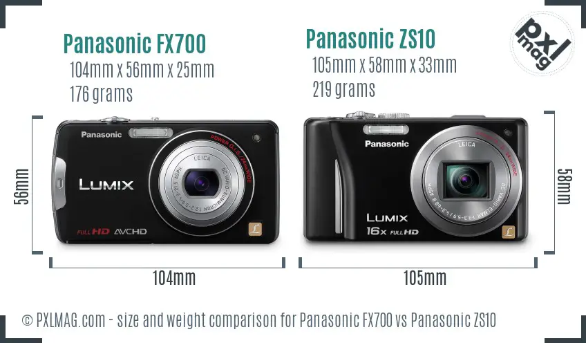 Panasonic FX700 vs Panasonic ZS10 size comparison
