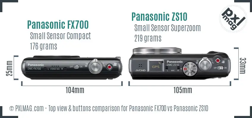 Panasonic FX700 vs Panasonic ZS10 top view buttons comparison