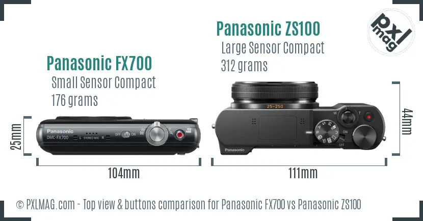 Panasonic FX700 vs Panasonic ZS100 top view buttons comparison