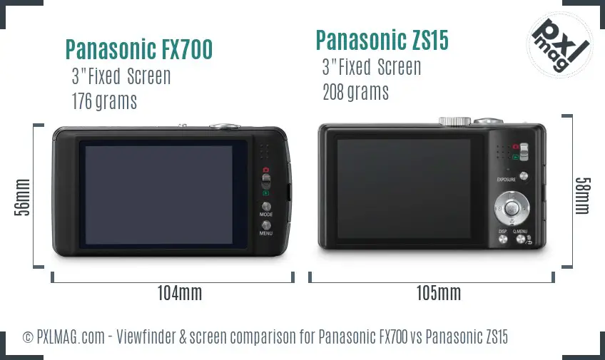 Panasonic FX700 vs Panasonic ZS15 Screen and Viewfinder comparison