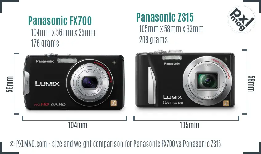 Panasonic FX700 vs Panasonic ZS15 size comparison