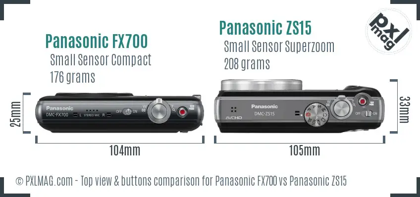 Panasonic FX700 vs Panasonic ZS15 top view buttons comparison