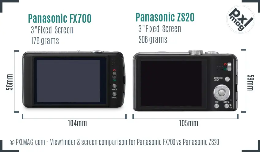 Panasonic FX700 vs Panasonic ZS20 Screen and Viewfinder comparison