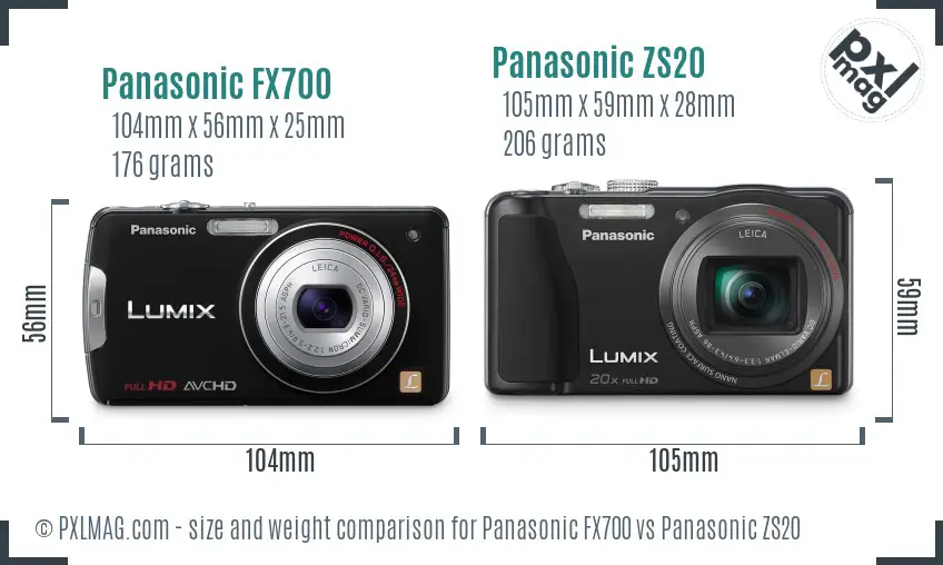 Panasonic FX700 vs Panasonic ZS20 size comparison