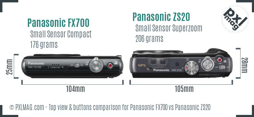 Panasonic FX700 vs Panasonic ZS20 top view buttons comparison