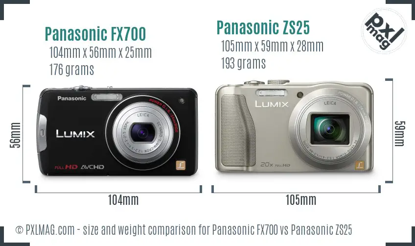 Panasonic FX700 vs Panasonic ZS25 size comparison
