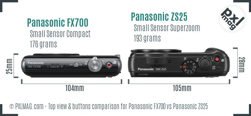 Panasonic FX700 vs Panasonic ZS25 top view buttons comparison