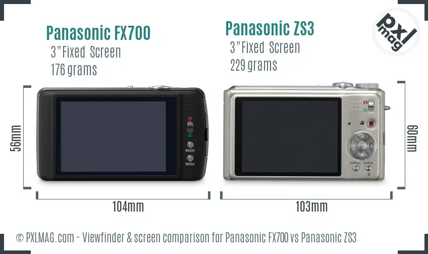 Panasonic FX700 vs Panasonic ZS3 Screen and Viewfinder comparison
