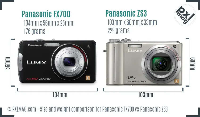 Panasonic FX700 vs Panasonic ZS3 size comparison