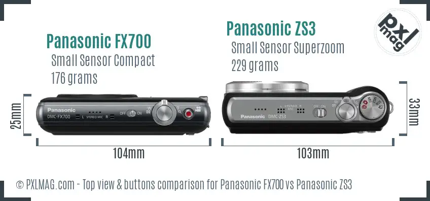 Panasonic FX700 vs Panasonic ZS3 top view buttons comparison
