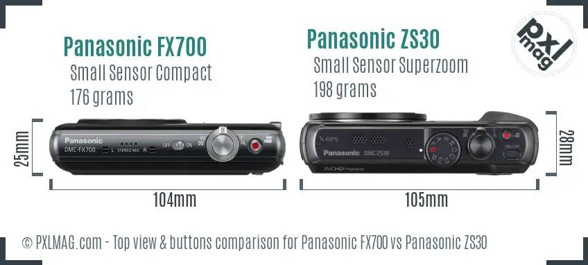 Panasonic FX700 vs Panasonic ZS30 top view buttons comparison