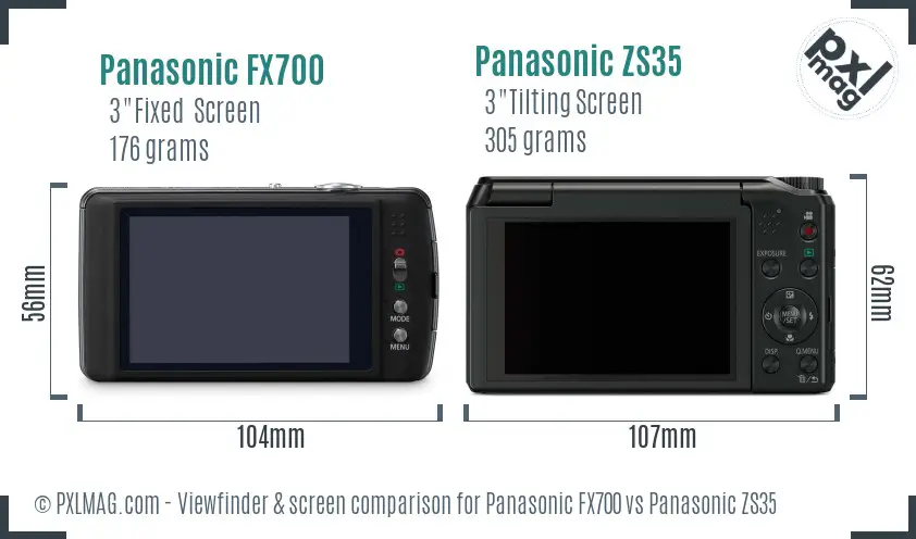 Panasonic FX700 vs Panasonic ZS35 Screen and Viewfinder comparison