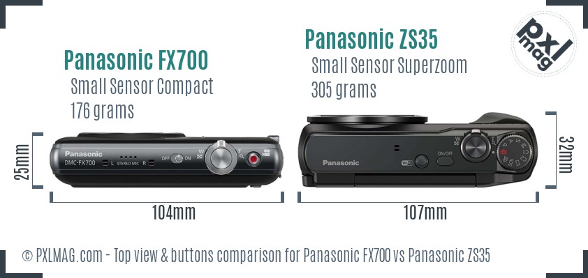 Panasonic FX700 vs Panasonic ZS35 top view buttons comparison