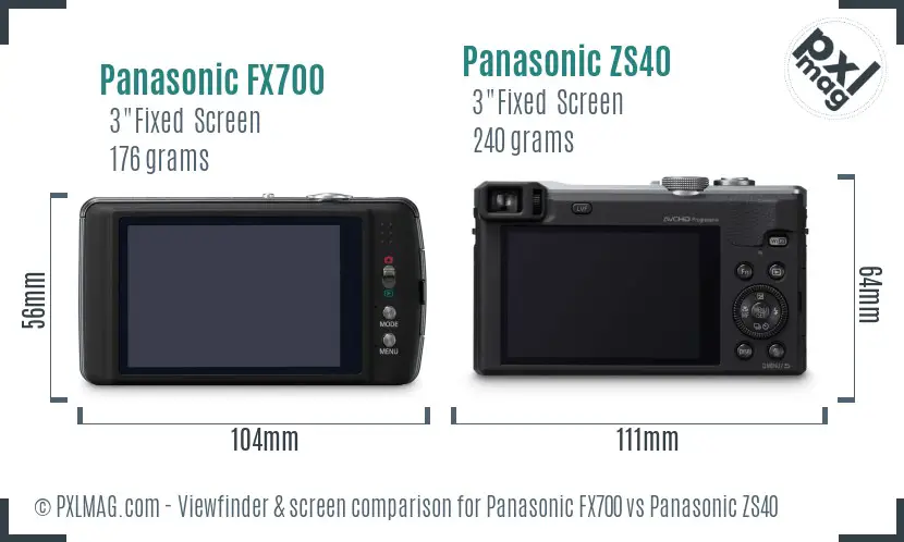 Panasonic FX700 vs Panasonic ZS40 Screen and Viewfinder comparison