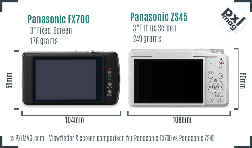 Panasonic FX700 vs Panasonic ZS45 Screen and Viewfinder comparison